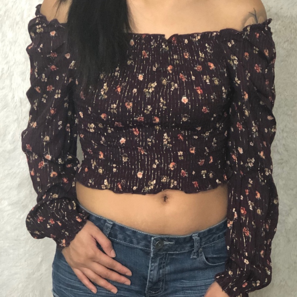 Plum Colored Long sleeve Crop top - Picture 4 of 5